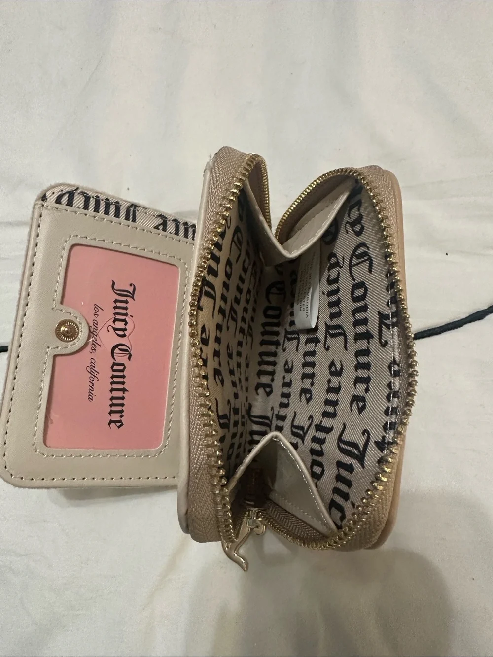 Juicy Couture Tan Velvet Rhinestone Logo Zip Wallet